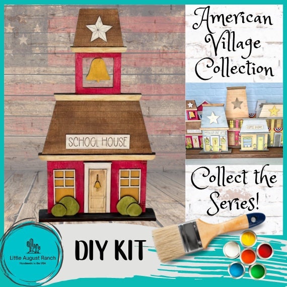 Main Street USA, School House Self Standing Shelf Decor - DIY Wood Blanks to Paint and Decorate