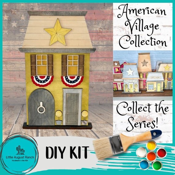 Main Street USA, Garage House Self Standing Shelf Decor - DIY Wood Blanks to Paint and Decorate