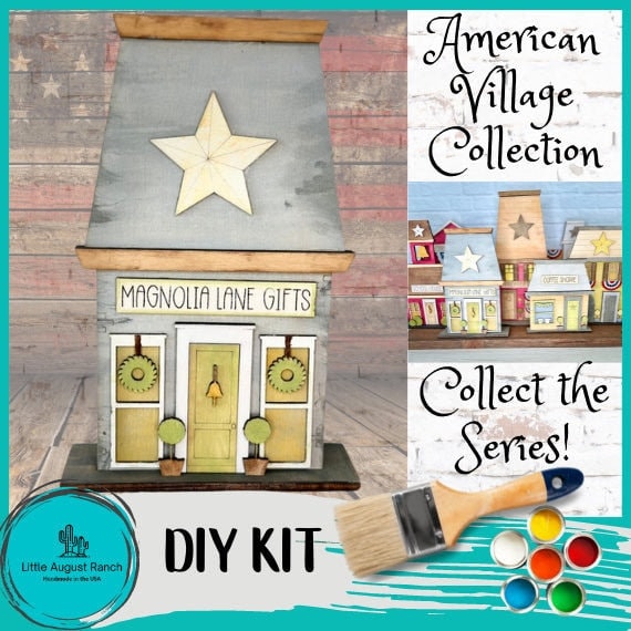 Main Street USA, Magnolia Lane Gifts Self Standing Shelf Decor - DIY Wood Blanks to Paint and Decorate