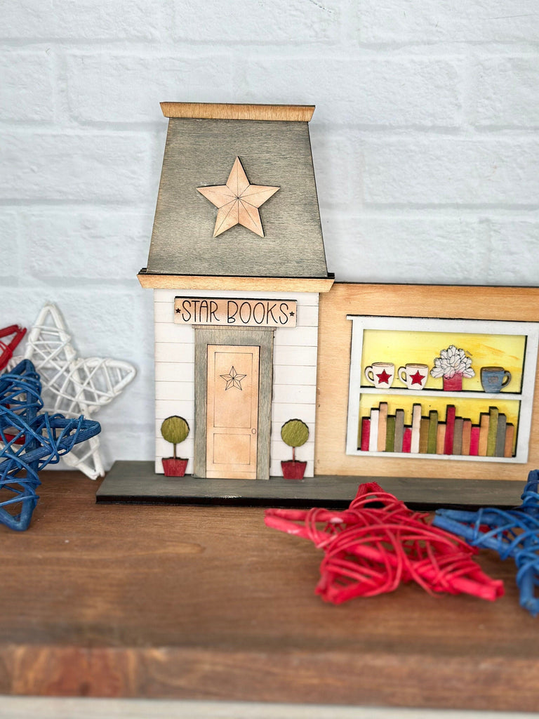 Main Street USA, Americana Star Book Store Self Standing Shelf Decor - DIY Wood Blanks to Paint and Decorate