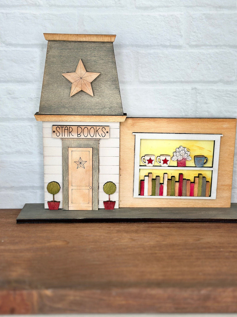 Main Street USA, Americana Star Book Store Self Standing Shelf Decor - DIY Wood Blanks to Paint and Decorate