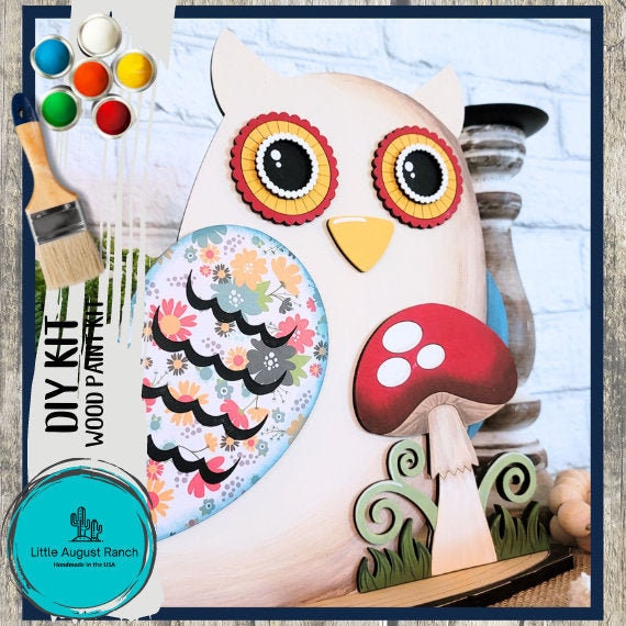 Owl and Mushroom Shelf Sitter DIY Paint Kit - DIY Wood Blanks to Paint and Craft Shelf Decor