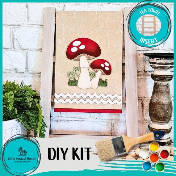 Mushroom Add On Set for Tea Towel Interchangeable Base- Wood Blanks for Painting and Crafting, Easy Craft Kit