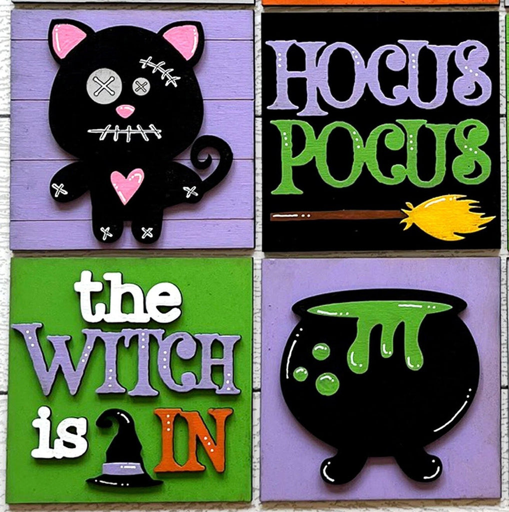 Halloween Witch Square DIY Tiles for 4.5&quot; Frame - Wood Blanks to Paint and Craft