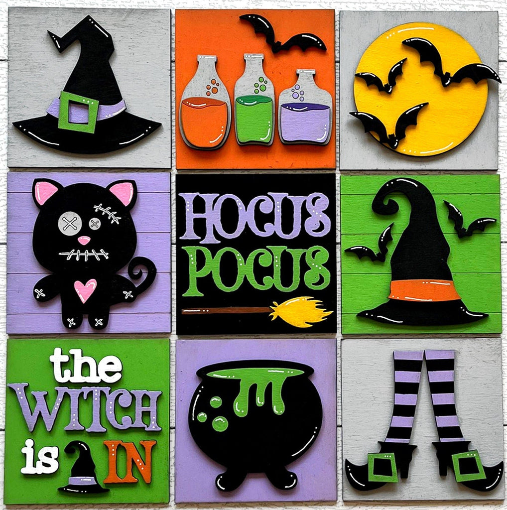 Halloween Witch Square DIY Tiles for 4.5&quot; Frame - Wood Blanks to Paint and Craft