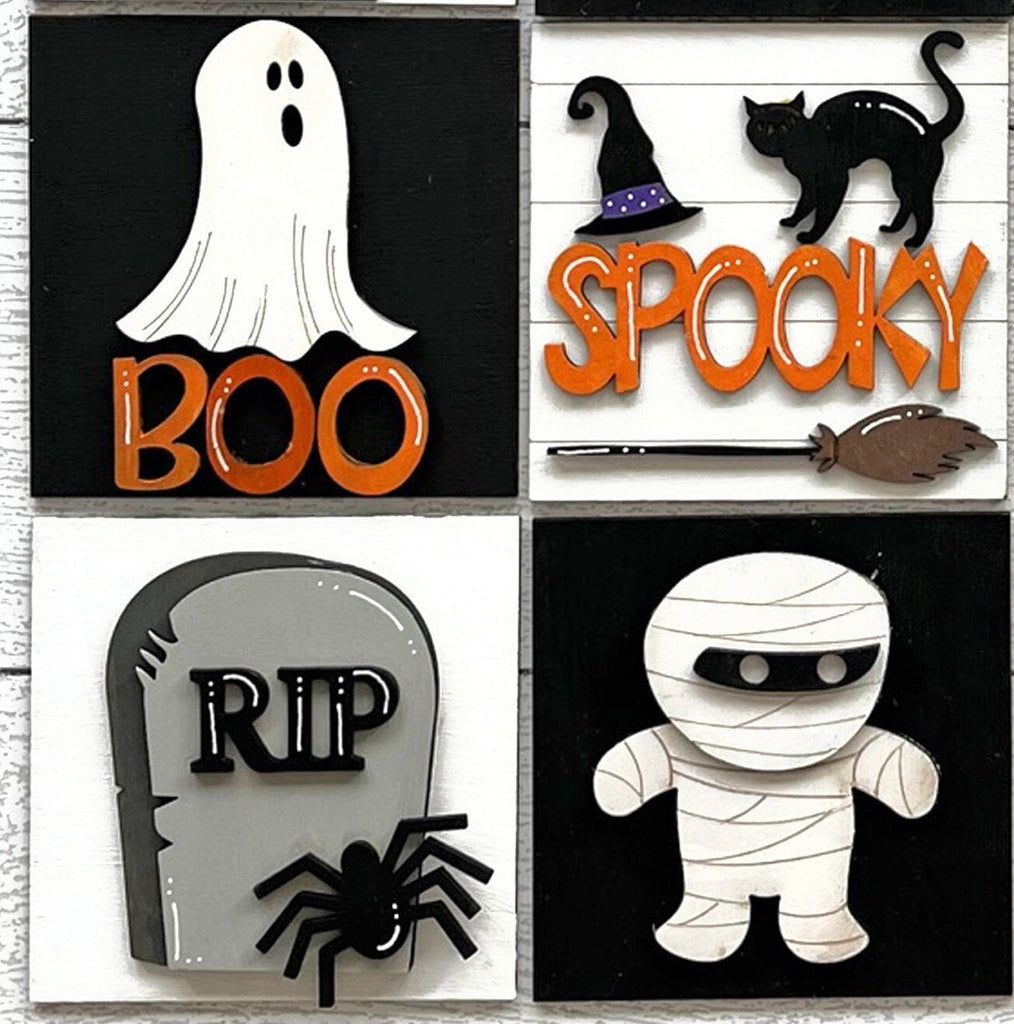 Spooky Halloween Square DIY Tiles for 4.5&quot; Frame - Wood Blanks to Paint and Craft