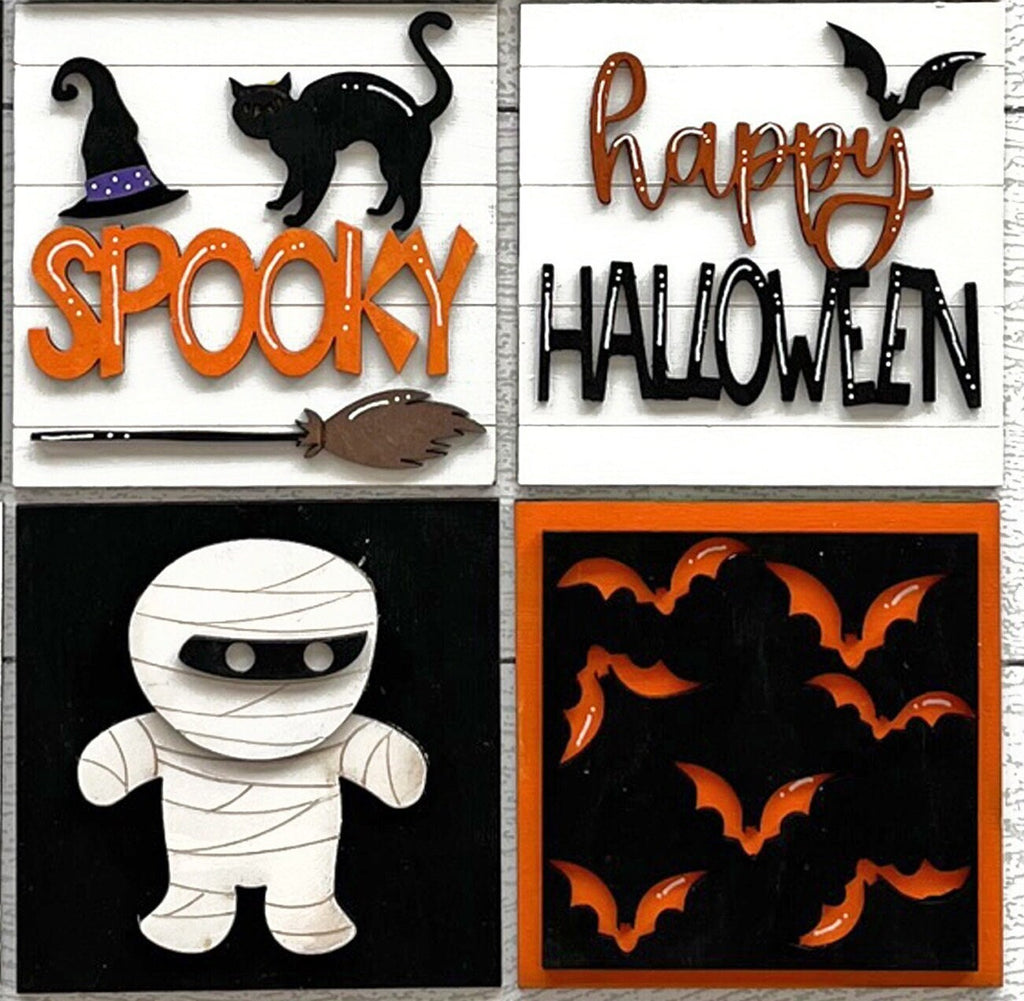 Spooky Halloween Square DIY Tiles for 4.5&quot; Frame - Wood Blanks to Paint and Craft