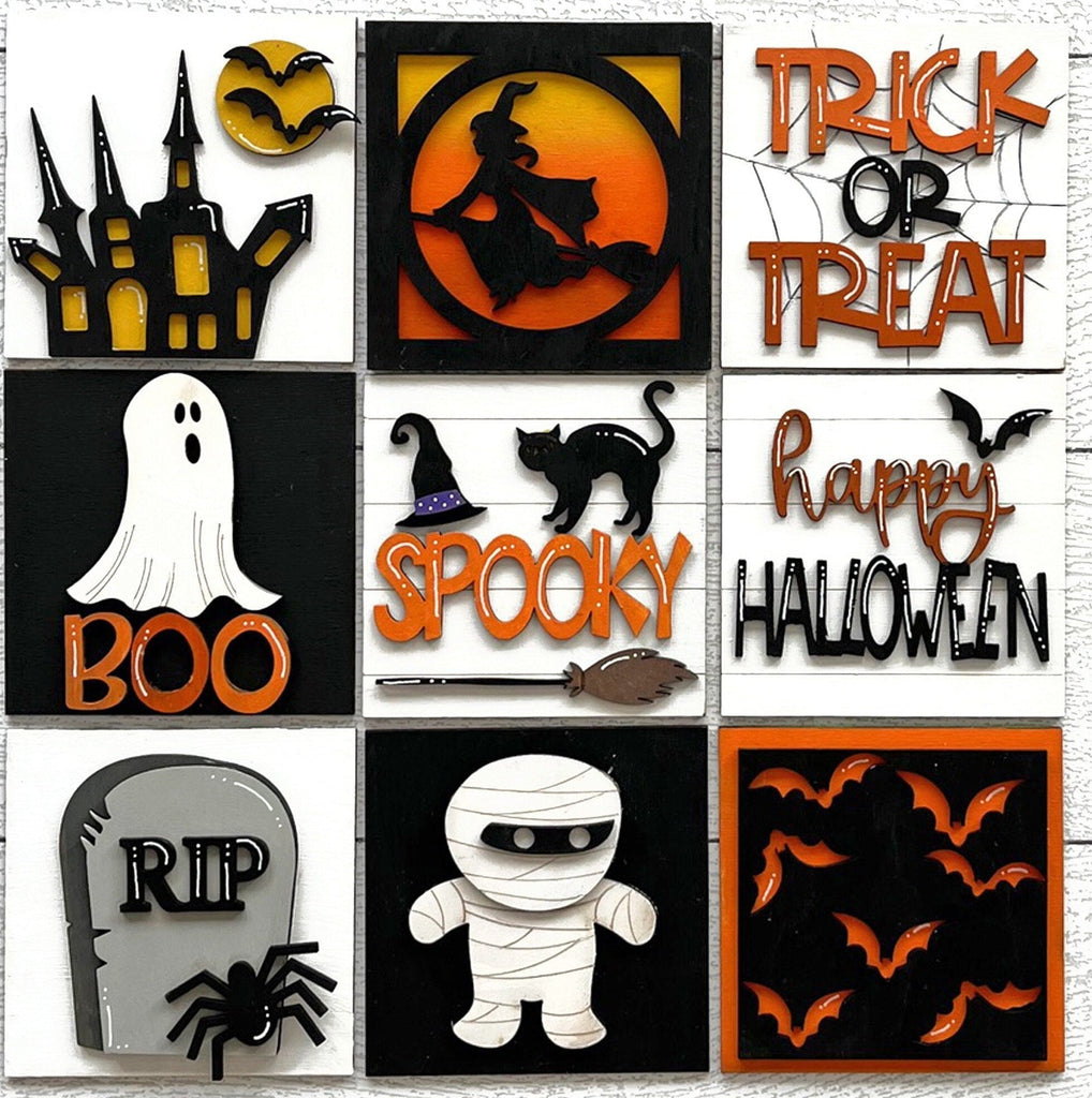 Spooky Halloween Square DIY Tiles for 4.5&quot; Frame - Wood Blanks to Paint and Craft