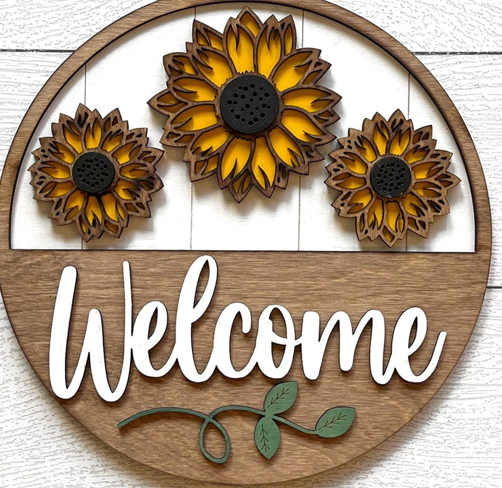 Sunflower Trio Welcome Hanger - DIY Paint Kit Wood Blank Set for Crafting and Painting