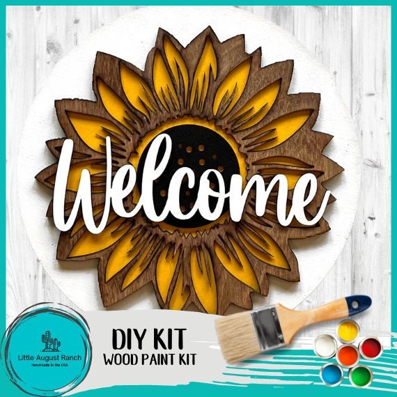 Sunflower Welcome Hanger - DIY Paint Kit Wood Blank Set for Crafting and Painting