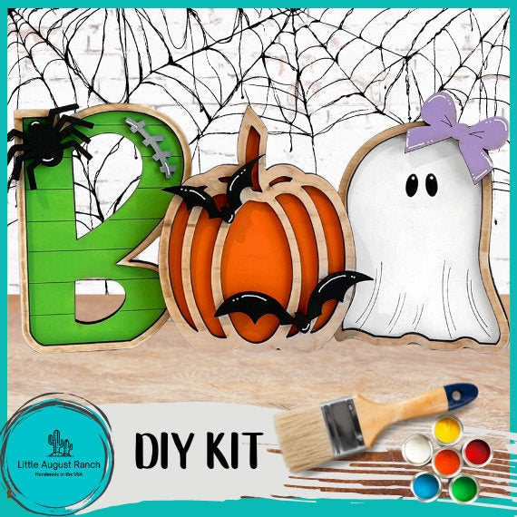 Halloween BOO Word Shelf Sitter - DIY Wood Blank Paint and Craft Kit