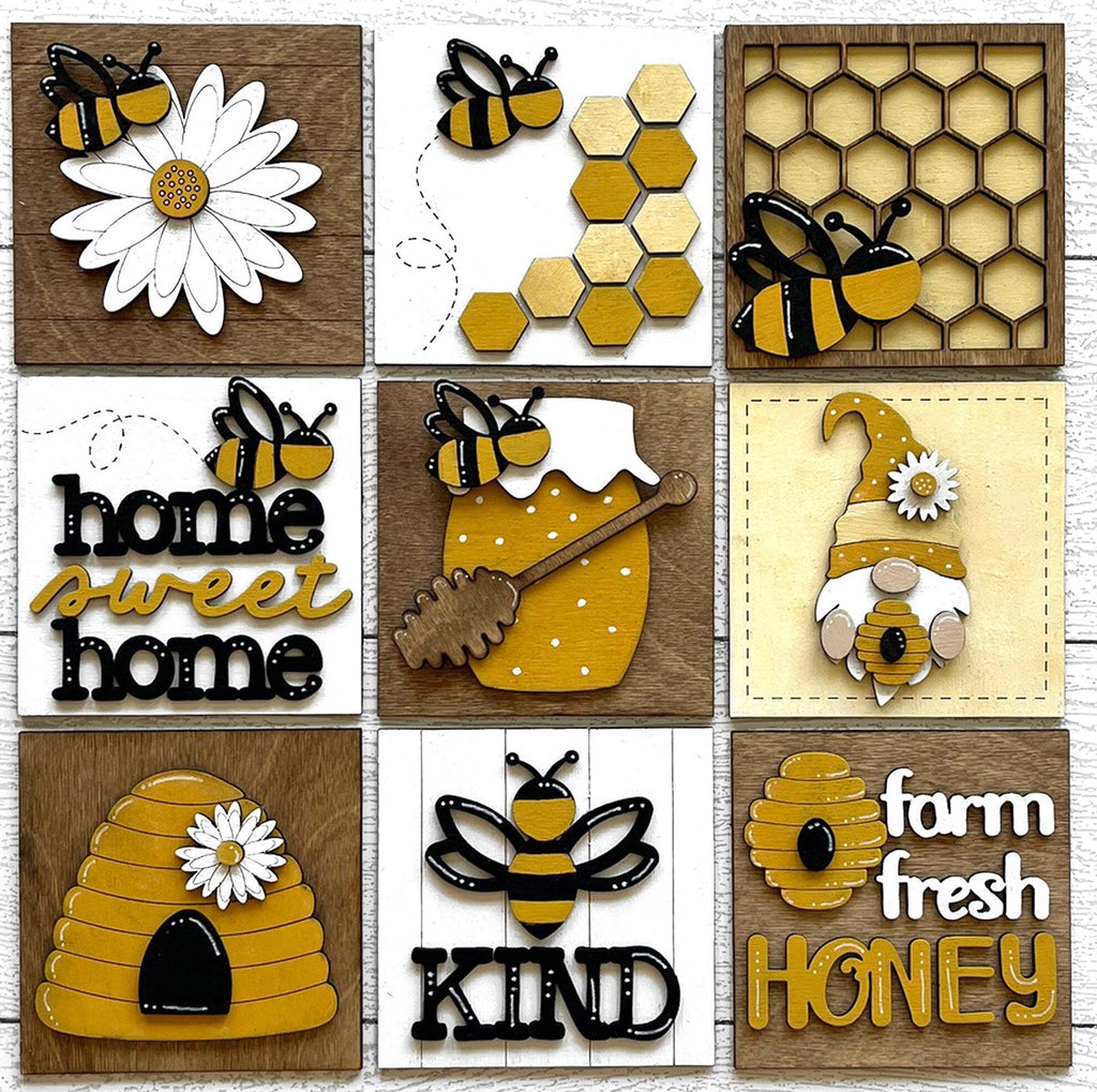 Honey Bee Square DIY Tiles for 4.5&quot; Frame - Wood Blanks to Paint and Craft