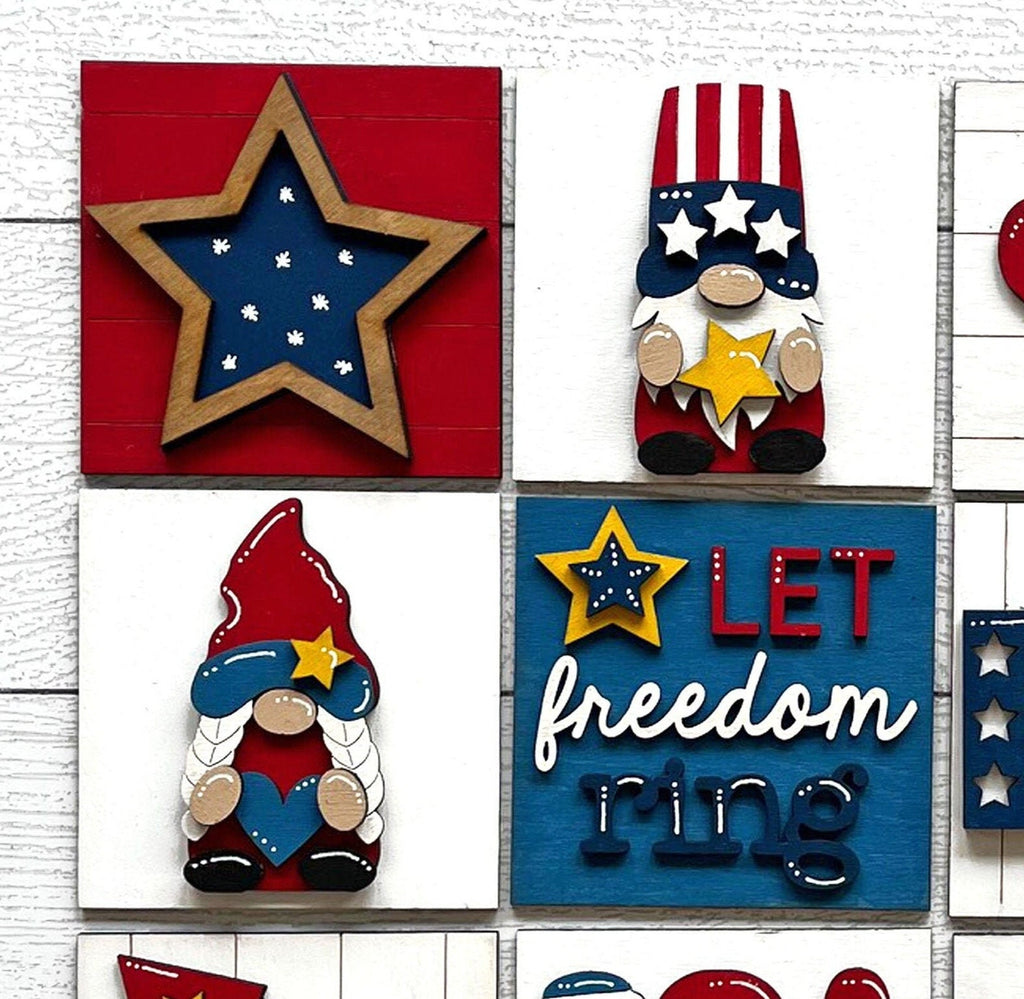 4th July Gnome Square DIY Tiles for 4.5&quot; Frame - Wood Blanks to Paint and Craft