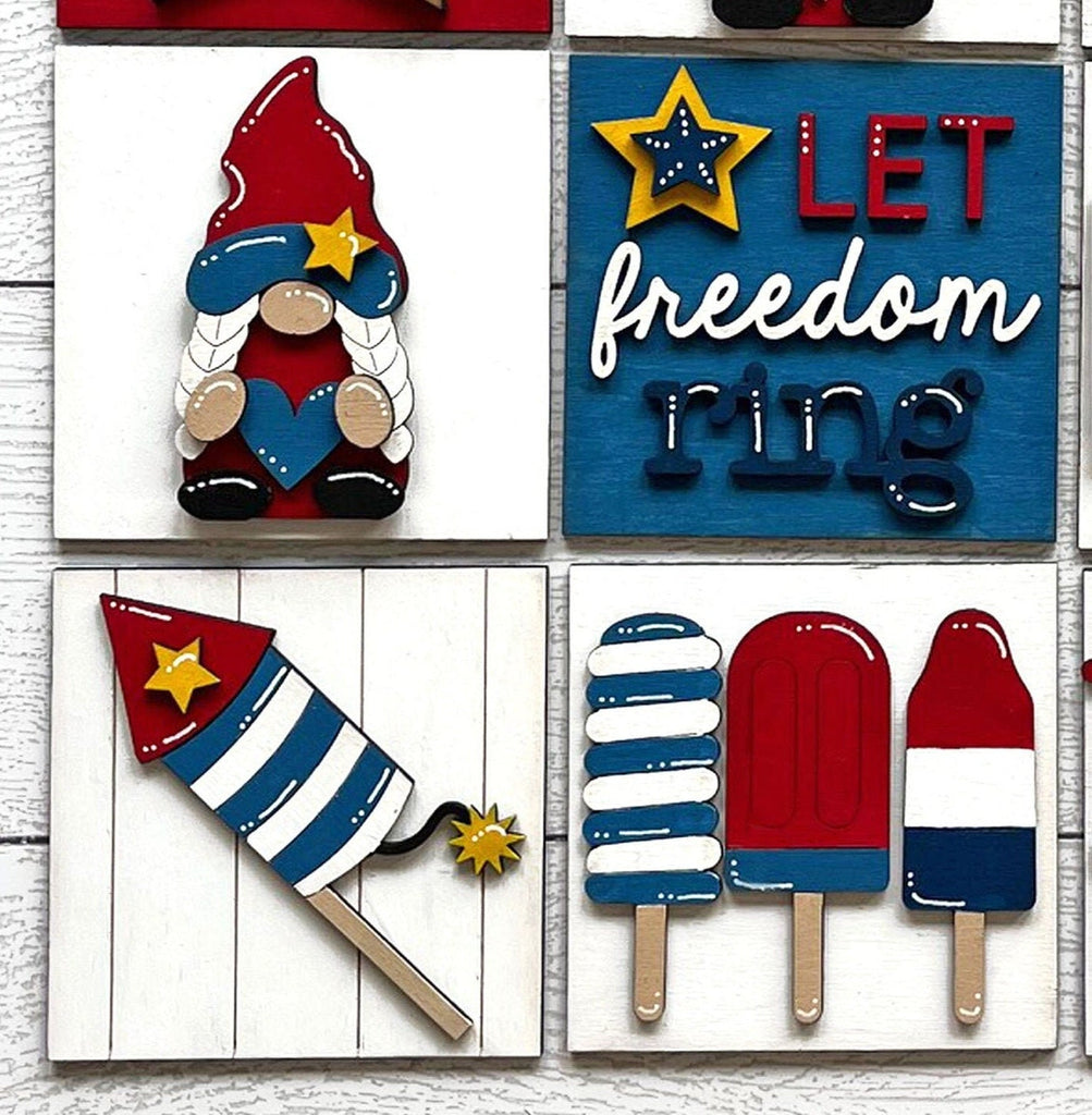 4th July Gnome Square DIY Tiles for 4.5&quot; Frame - Wood Blanks to Paint and Craft