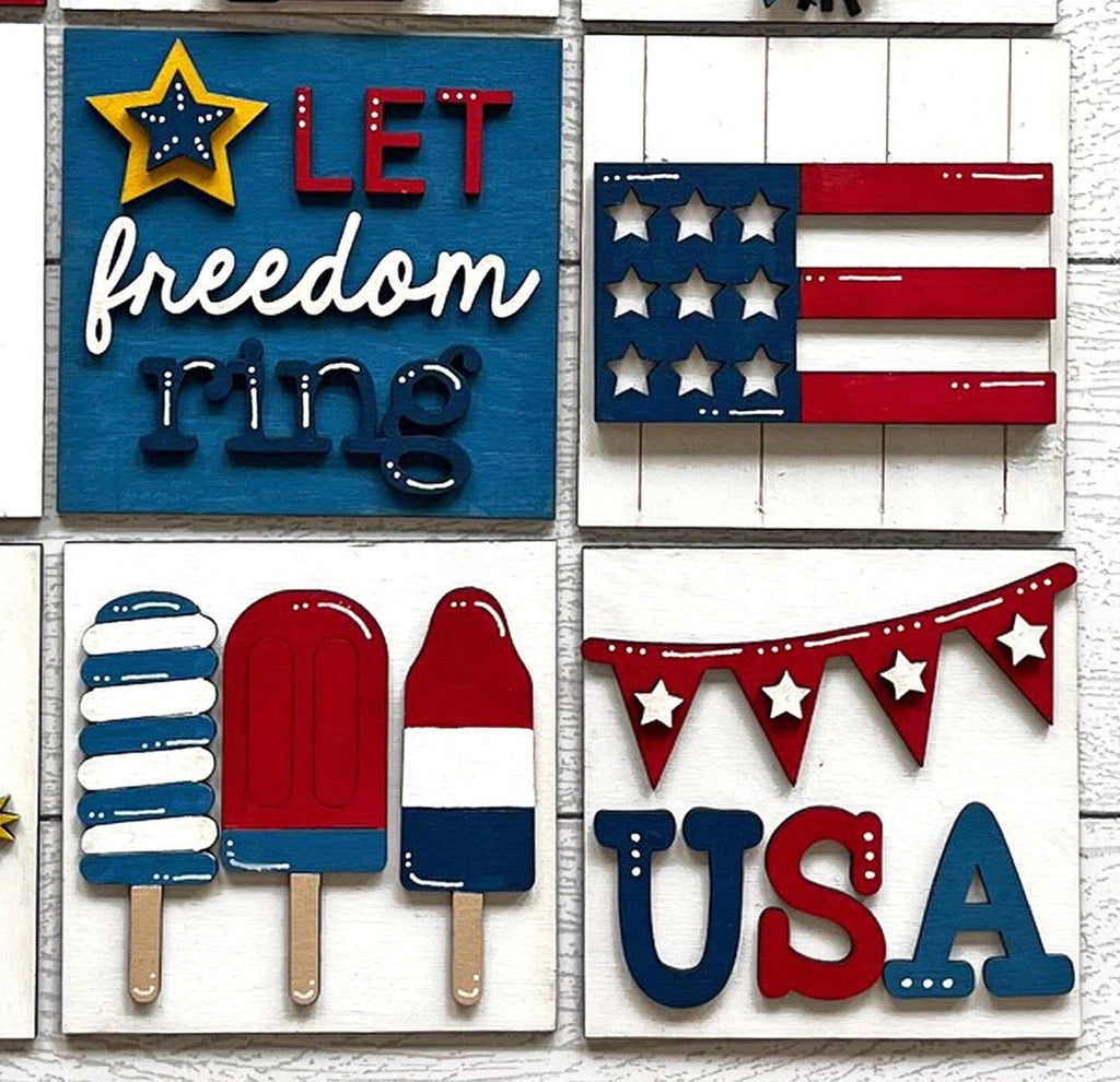 4th July Gnome Square DIY Tiles for 4.5&quot; Frame - Wood Blanks to Paint and Craft