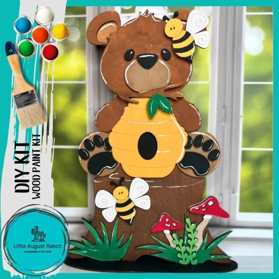 Honey Bee Bear Self Decor- Wood Blanks for Painting and Crafting