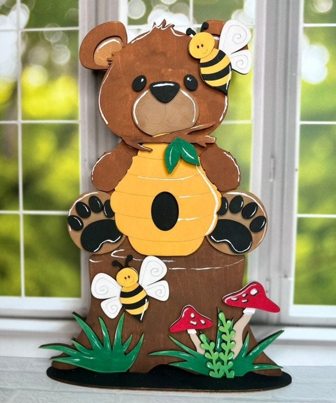 Honey Bee Bear Self Decor- Wood Blanks for Painting and Crafting