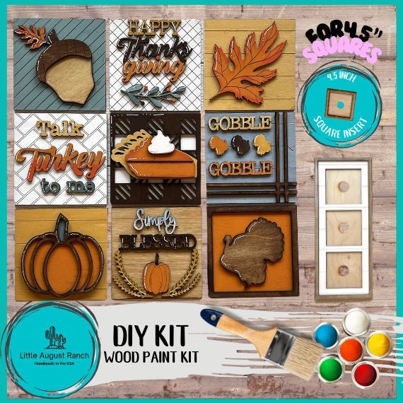 Thanksgiving Square DIY Tiles for 4.5&quot; Frame - Wood Blanks to Paint and Craft