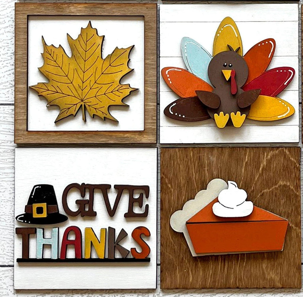 Thanksgiving Gnome Square DIY Tiles for 4.5&quot; Frame - Wood Blanks to Paint and Craft