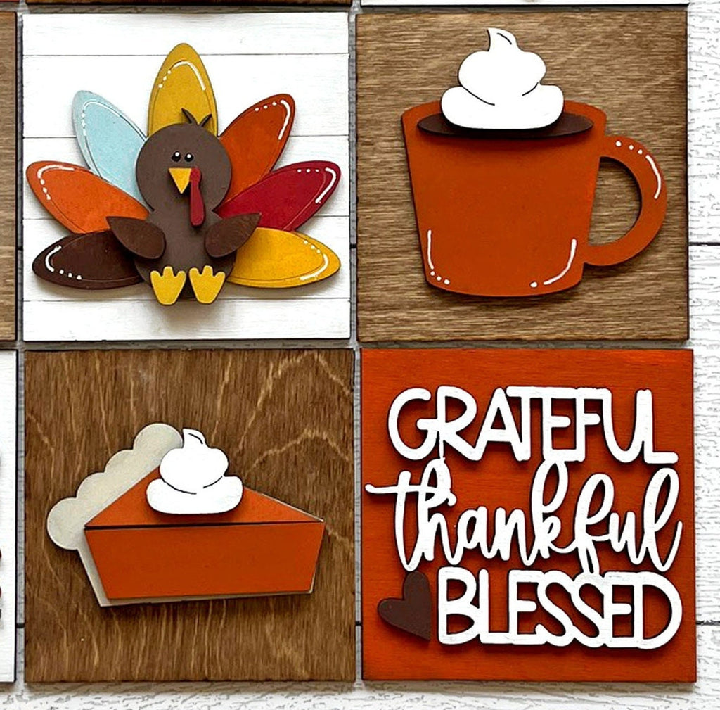 Thanksgiving Gnome Square DIY Tiles for 4.5&quot; Frame - Wood Blanks to Paint and Craft