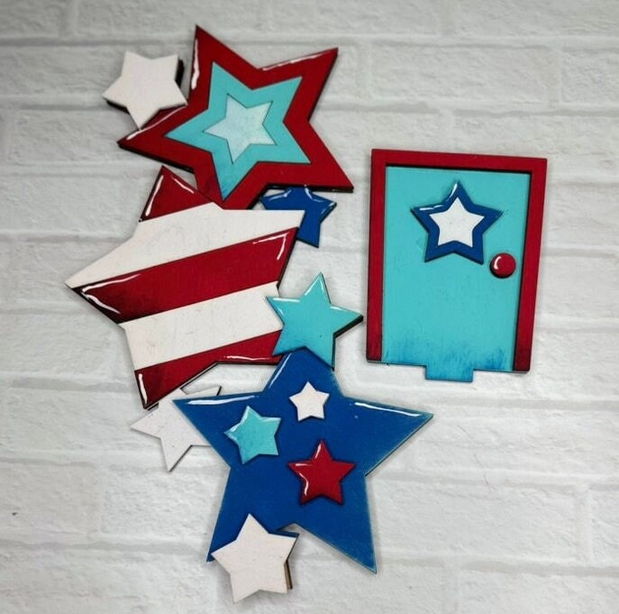 Porch Sized Patriotic Starts Interchangeable Add on set for our Birdhouse Base- Wood Blanks for Painting and Crafting