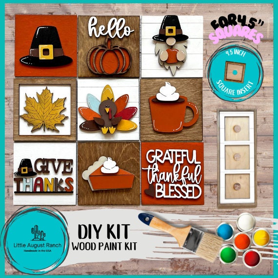 Thanksgiving Gnome Square DIY Tiles for 4.5" Frame - Wood Blanks to Paint and Craft