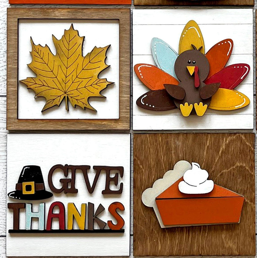 Thanksgiving Gnome Square DIY Tiles for 4.5" Frame - Wood Blanks to Paint and Craft