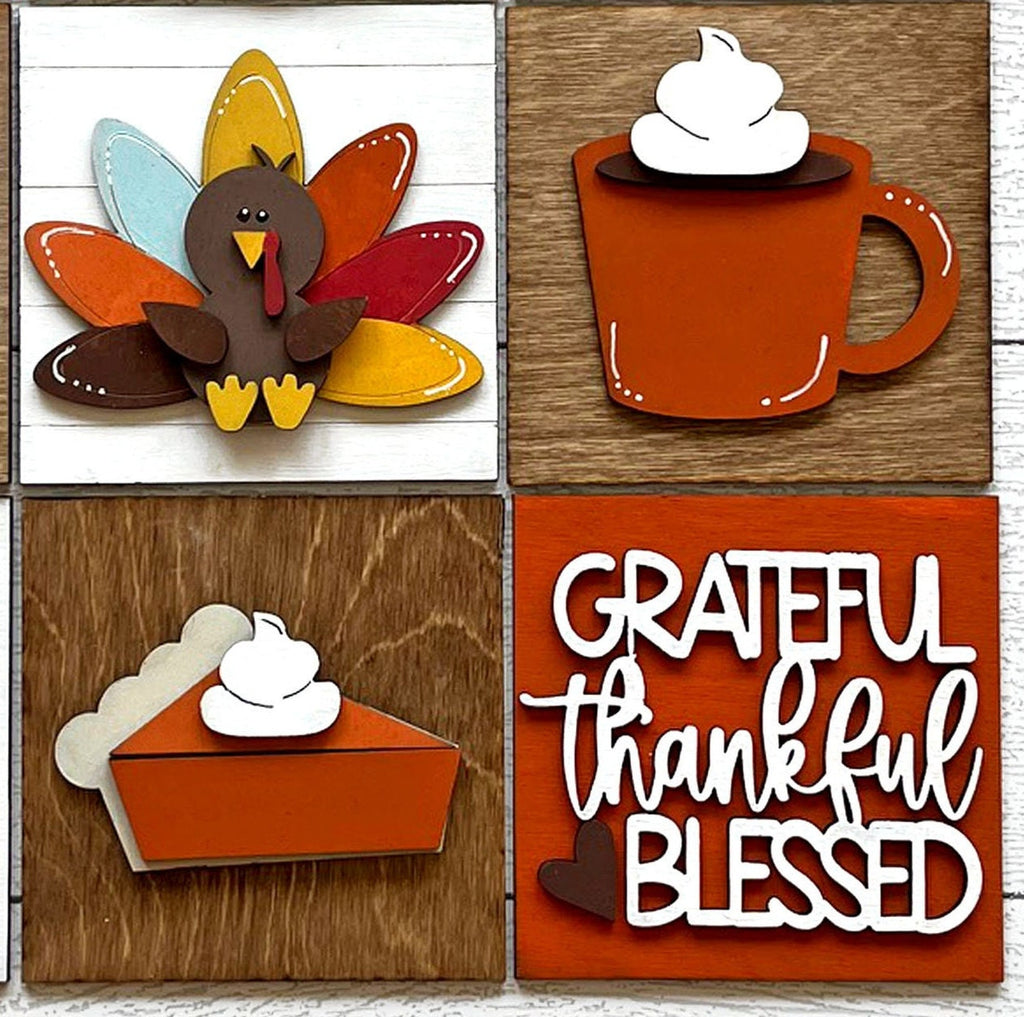 Thanksgiving Gnome Square DIY Tiles for 4.5" Frame - Wood Blanks to Paint and Craft