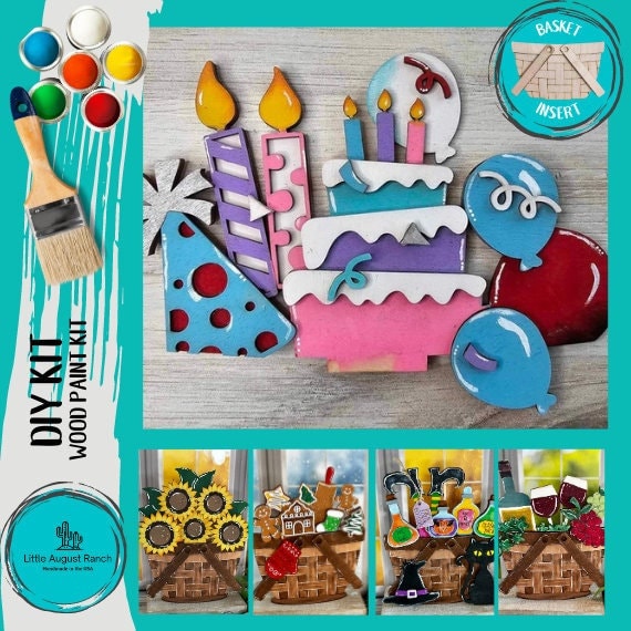 DIY CBirthday Basket Insert for Interchangeable Basket Decor - Wood Blank for Painting