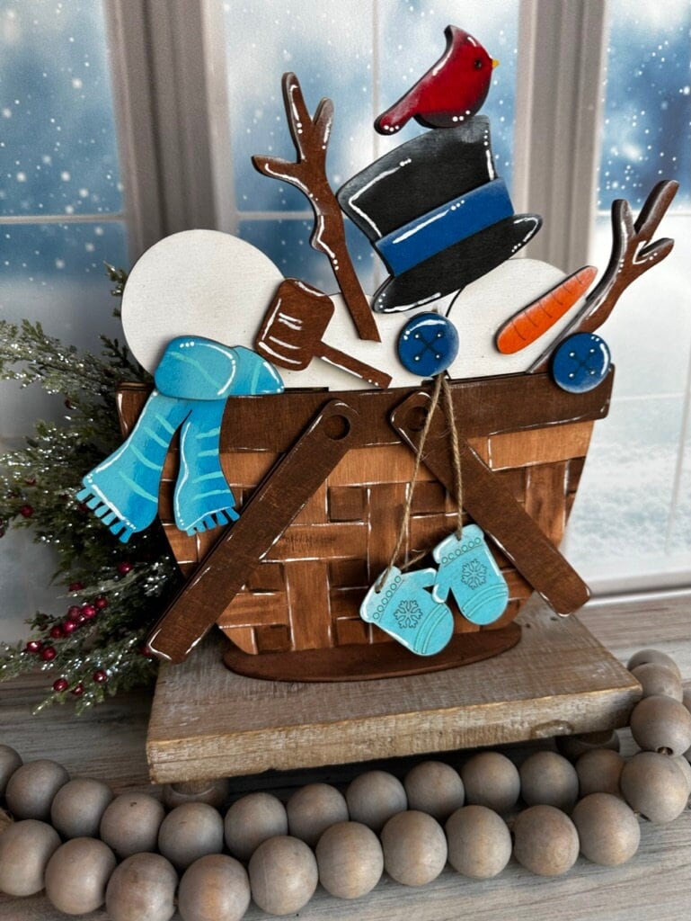 DIY Build a Snowman Insert for Interchangeable Basket Decor - Wood Blank for Painting