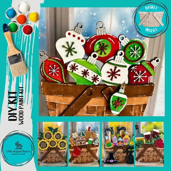 DIY Christmas Ornaments Insert for Interchangeable Basket Decor - Wood Blank for Painting