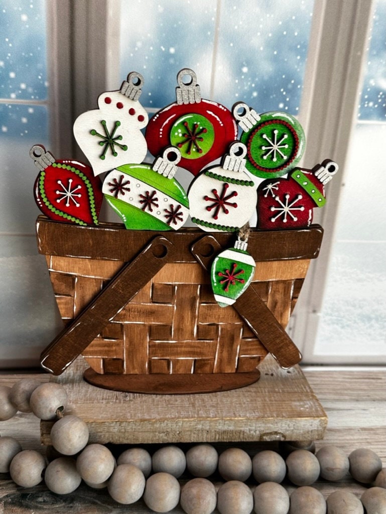 DIY Christmas Ornaments Insert for Interchangeable Basket Decor - Wood Blank for Painting