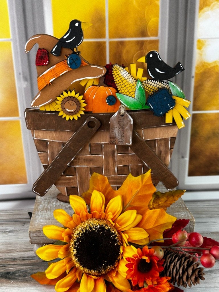 DIY Scarecrow Insert for Interchangeable Basket Decor - Wood Blank for Painting