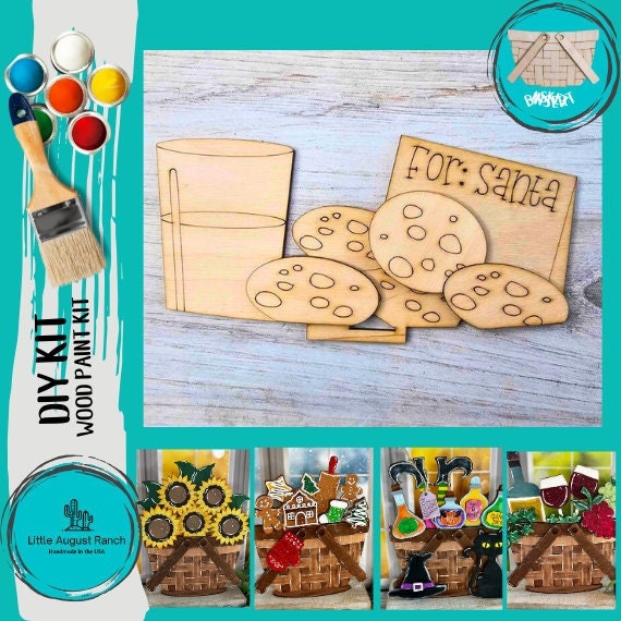 DIY Milk and Cookies Quick & Easy Christmas Basket Insert for Interchangeable Basket Decor - Wood Blank for Painting