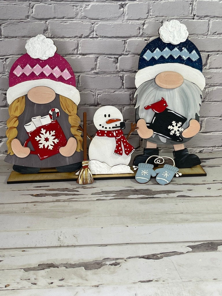 Winter Freestanding Wood Gnome Outfits- Snowman Interchangeable Gnomes - DIY Paint and Decorate Yourself