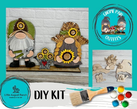 Sunflower Freestanding Wood Gnome Outfits- Interchangeable DIY Wood Blank Paint Kit