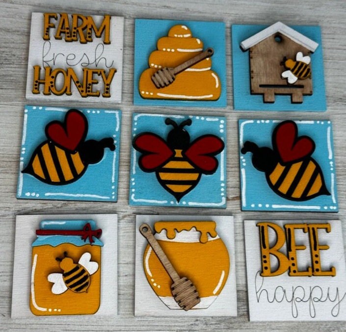 Honey Bee Tiny Tile for Interchangeable Frame Wood Decor - DIY home Decor