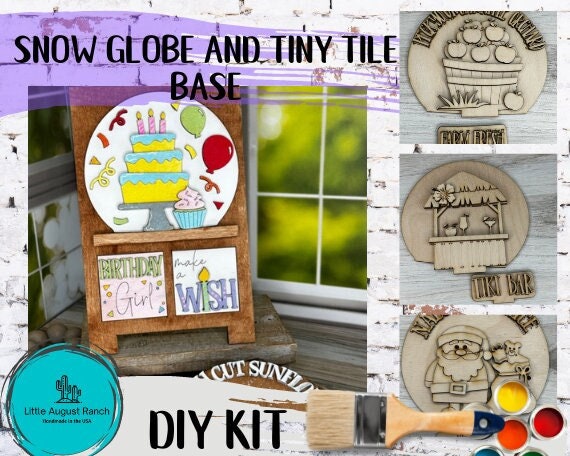 Sandwich Board Snow Globe Base for DIY Interchangeable Decor Inserts - Wood Paint Kit