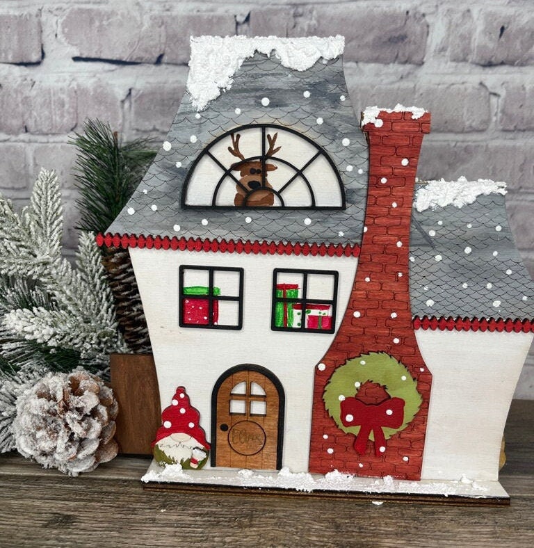 Christmas Village Self Standing Double sided Pieces - Santa&#39;s Workshop