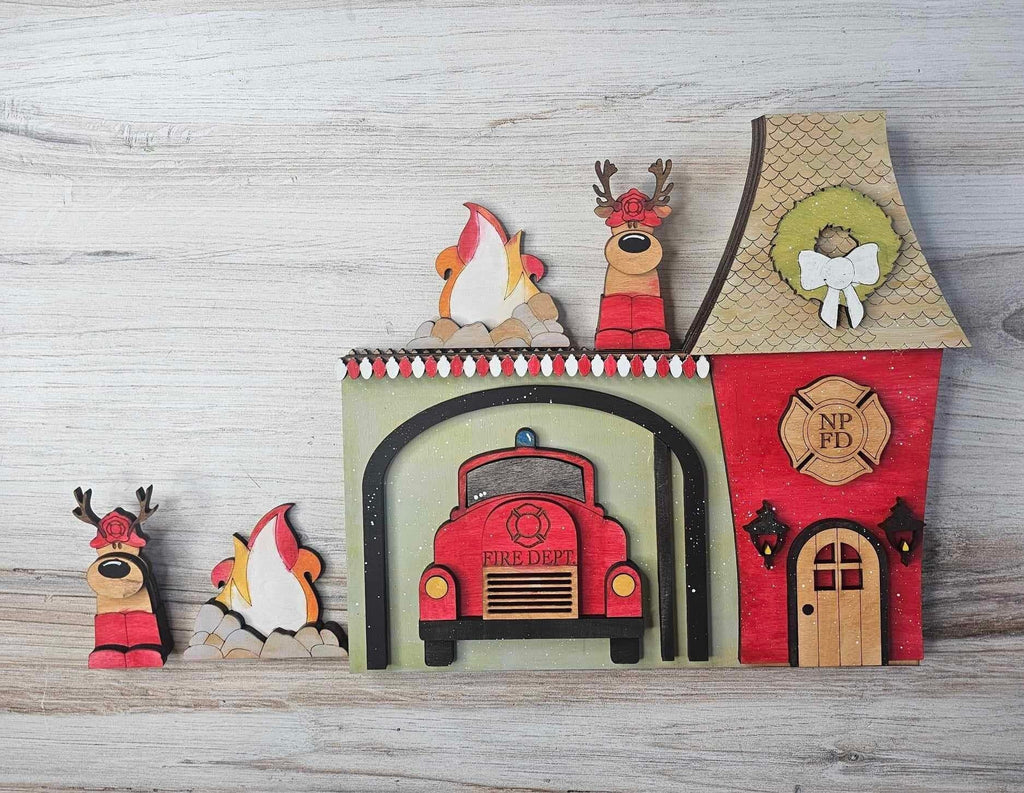 Christmas Village Self Standing Double Sided Pieces - FIRE STATION