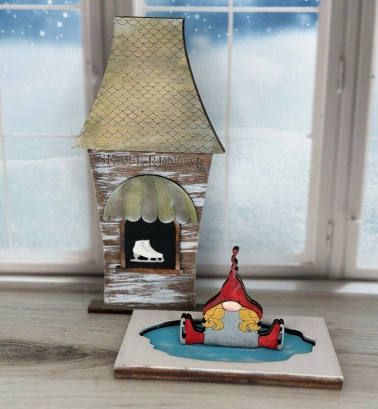 Christmas Village Self Standing Double Sided Pieces - ICE SKATING RINK