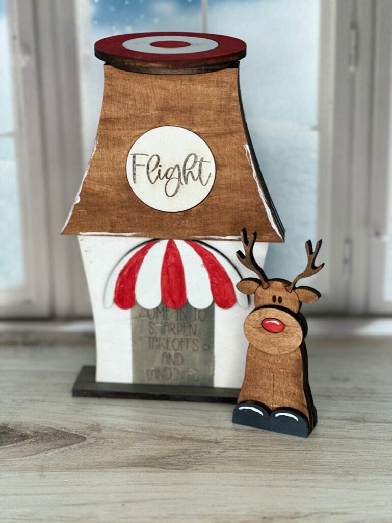 Christmas Village Self Standing Double Sided Pieces - Reindeer FLIGHT SCHOOL