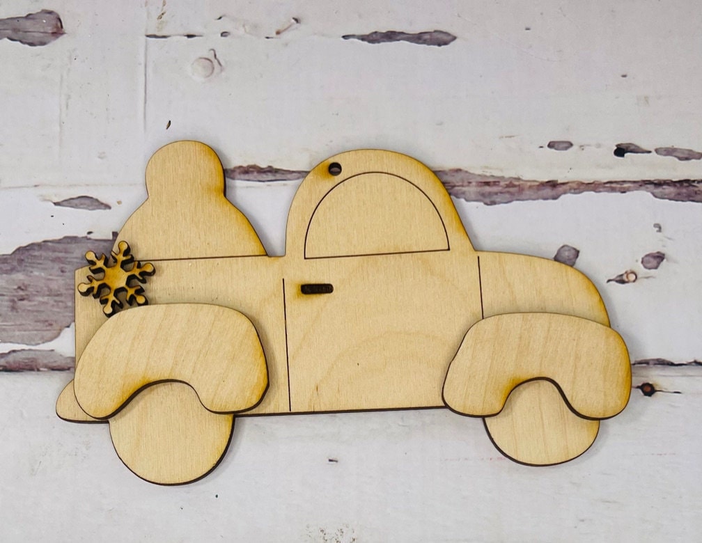 DIY Christmas Ornament Trio Wood Blanks - Santa, Snowman, Red Truck Christmas Ornament Craft