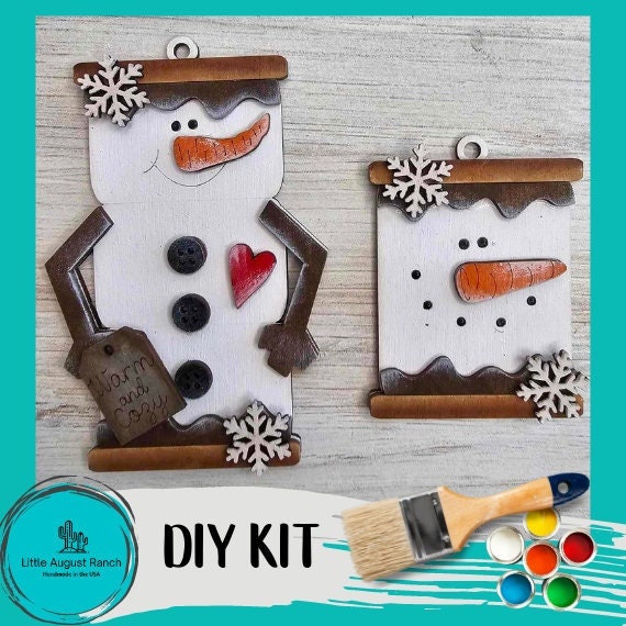 DIY S&#39;More Snowmen Christmas Ornament Set - Wood Blanks for Painting