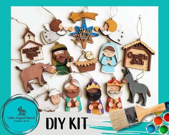 DIY Christmas Tree Ornament Wood Blanks 14pc Set - Christian Christmas Tree Ornaments