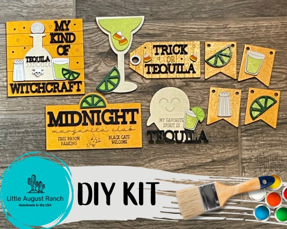 DIY Halloween Margarita- Tequila Halloween Tier Tray Bundle - Paint it Yourself - Halloween Wood Blanks