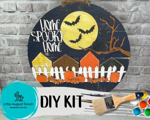 Halloween Door Hanger DIY Kit - Home Spooky Home Paint Kit Wall Hanging - Halloween Paint Kit - Halloween Decor