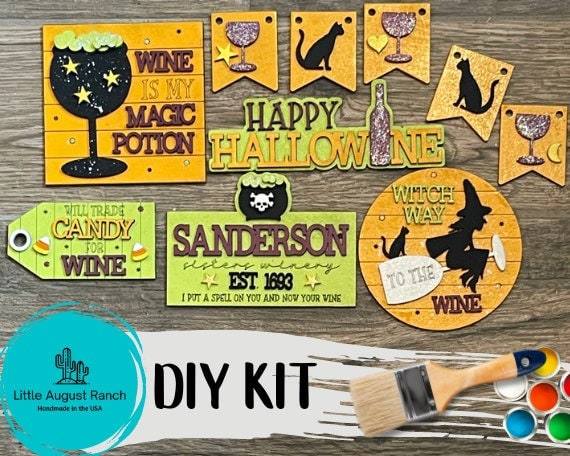 DIY Halloween Wine - Wine Witches Halloween Tier Tray Bundle - Paint it Yourself - Halloween Wood Blanks