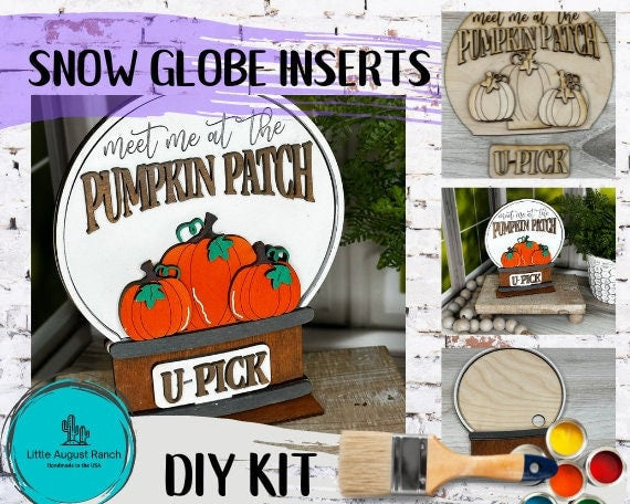 Pumpkin Patch Insert for Snow Globe DIY Interchangeable Decor Inserts - Wood Paint Kit