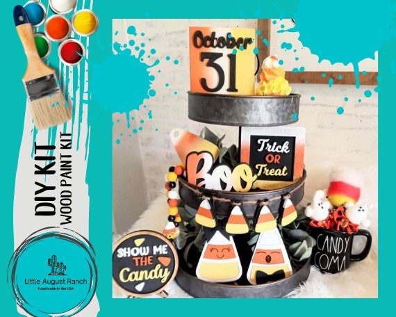 Candy Corn Halloween Tiered Tray Decor Bundle DIY Paint Kit- October 31